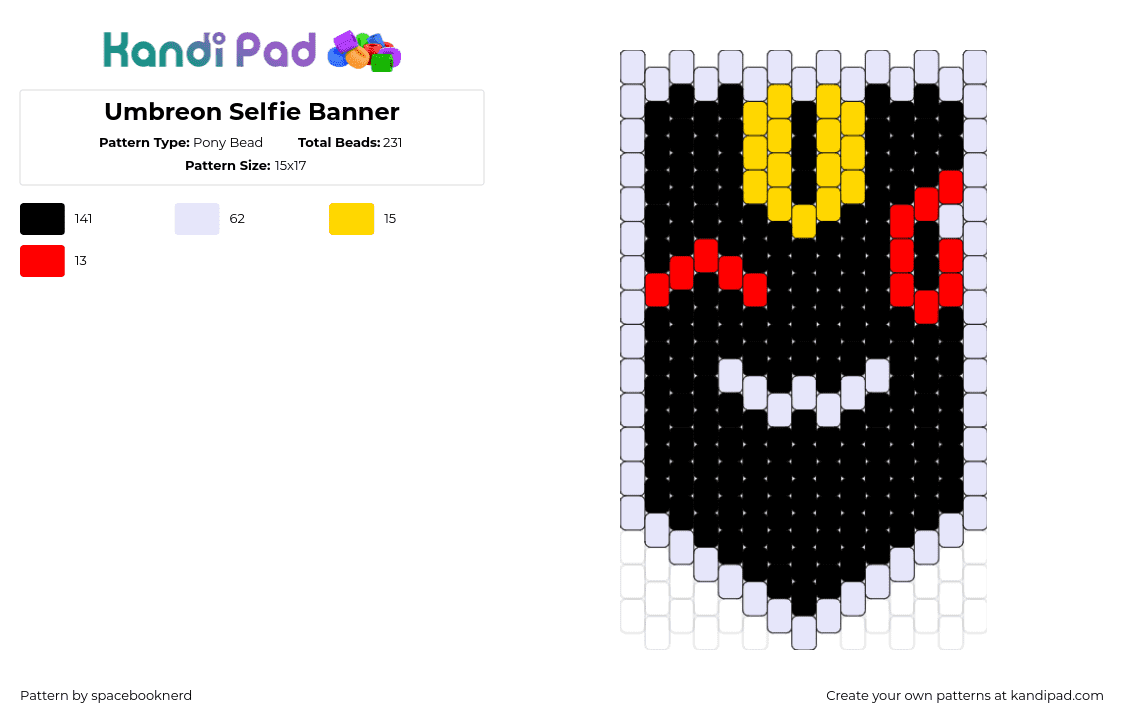 Umbreon Selfie Banner - Pony Bead Pattern by spacebooknerd on Kandi Pad - umbreon,pokemon,wink,character,banner,flag,gaming,black,red