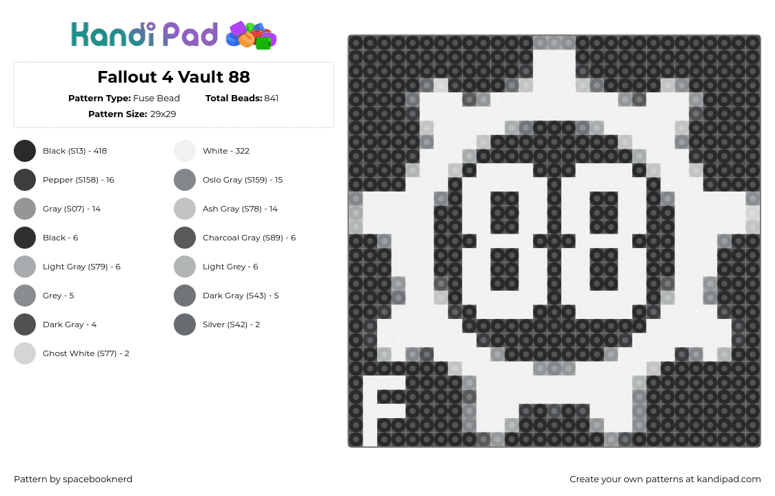 Fallout 4 Vault 88 - Fuse Bead Pattern by spacebooknerd on Kandi Pad - 