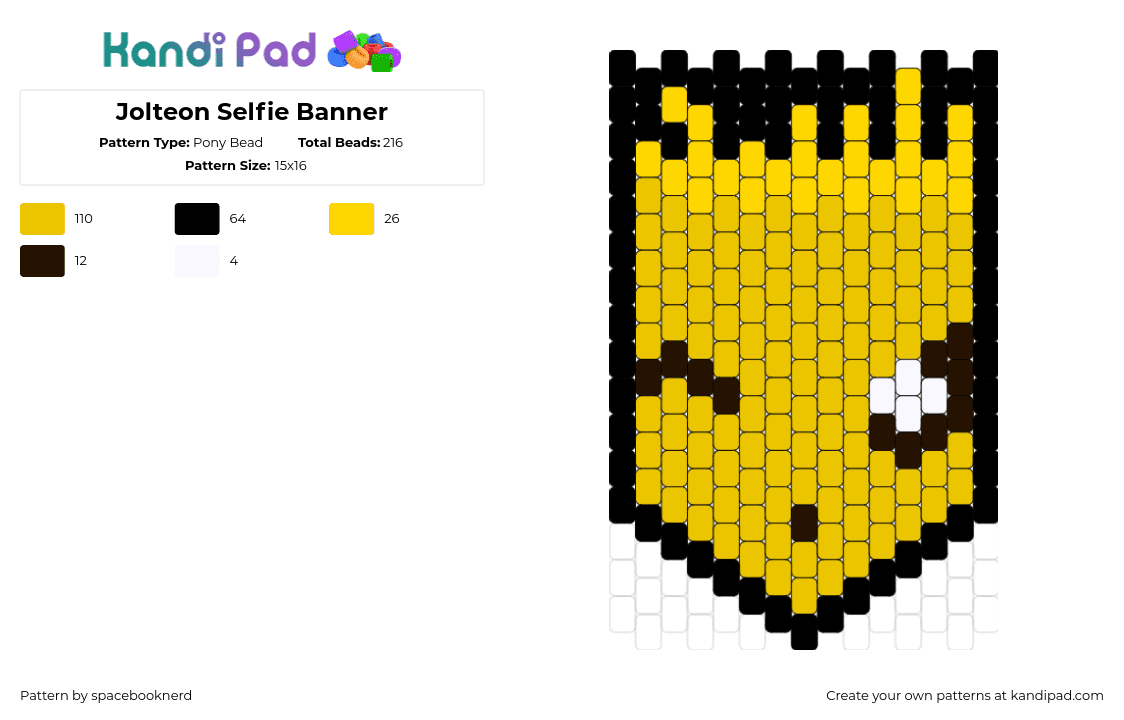 Jolteon Selfie Banner - Pony Bead Pattern by spacebooknerd on Kandi Pad - jolteon,pokemon,wink,character,banner,flag,gaming,yellow