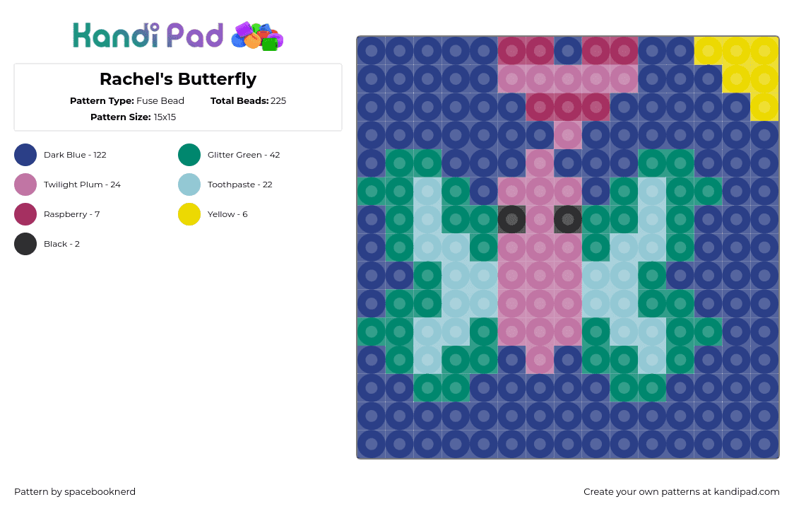 Rachel\'s Butterfly - Fuse Bead Pattern by spacebooknerd on Kandi Pad - butterfly,insect,cute,teal,green,blue