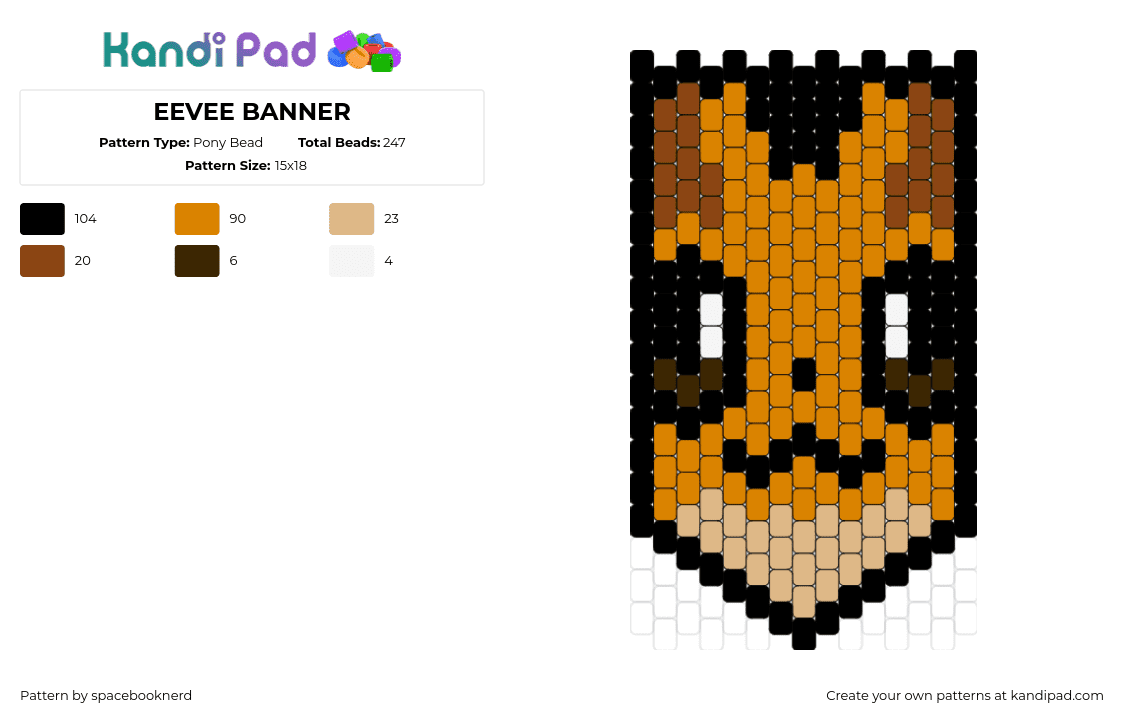 EEVEE BANNER - Pony Bead Pattern by spacebooknerd on Kandi Pad - eevee,pokemon,banner,gaming,cute,face,tan,brown