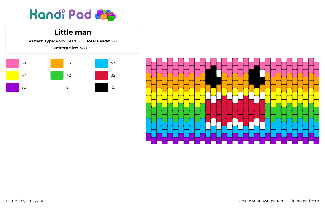 Little man - Pony Bead Pattern by emily274 on Kandi Pad - domo,rainbow,neon,face,mouth,cuff,colorful,pink,red,yellow,green