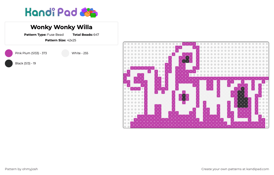 Wonky Wonky Willa - Fuse Bead Pattern by ohmyjosh on Kandi Pad - pink,white