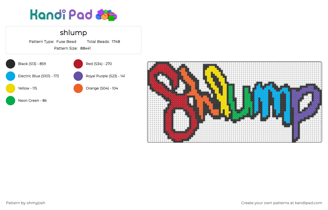 shlump - Fuse Bead Pattern by ohmyjosh on Kandi Pad - black,red,light blue,purple