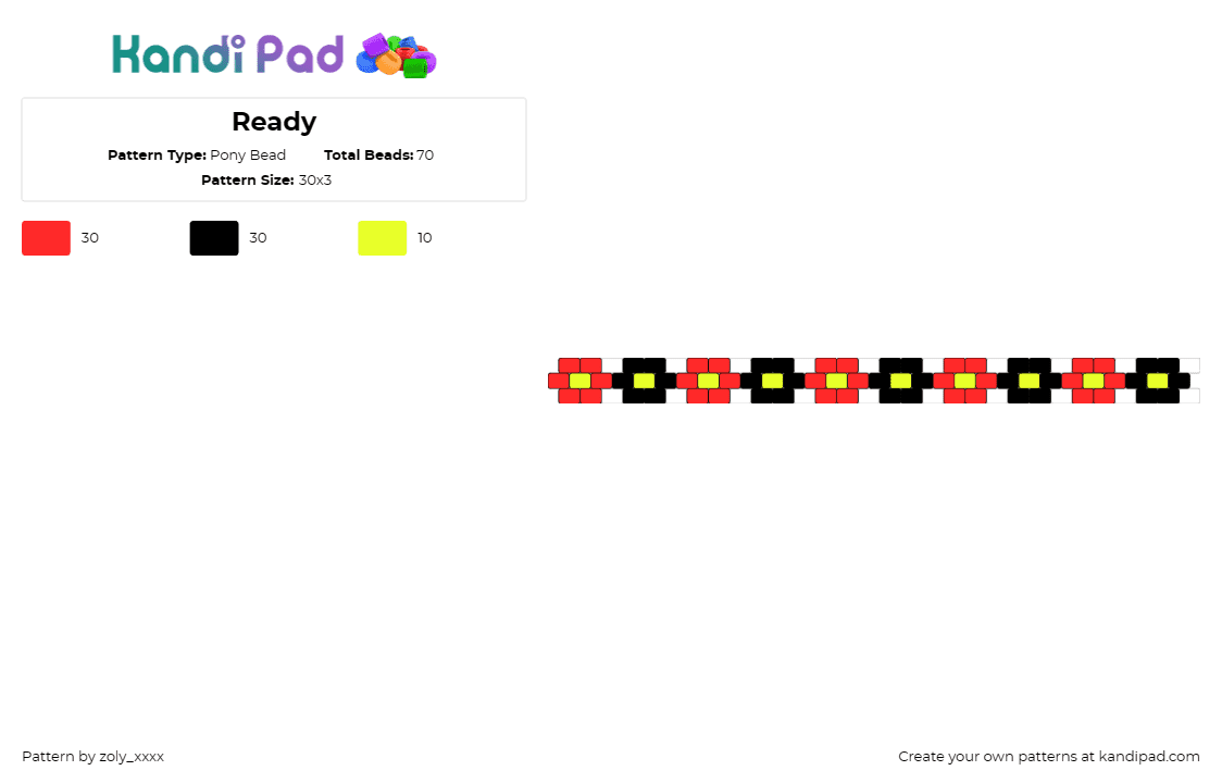 Ready - Pony Bead Pattern by zoly_xxxx on Kandi Pad - chain,bracelet,cuff