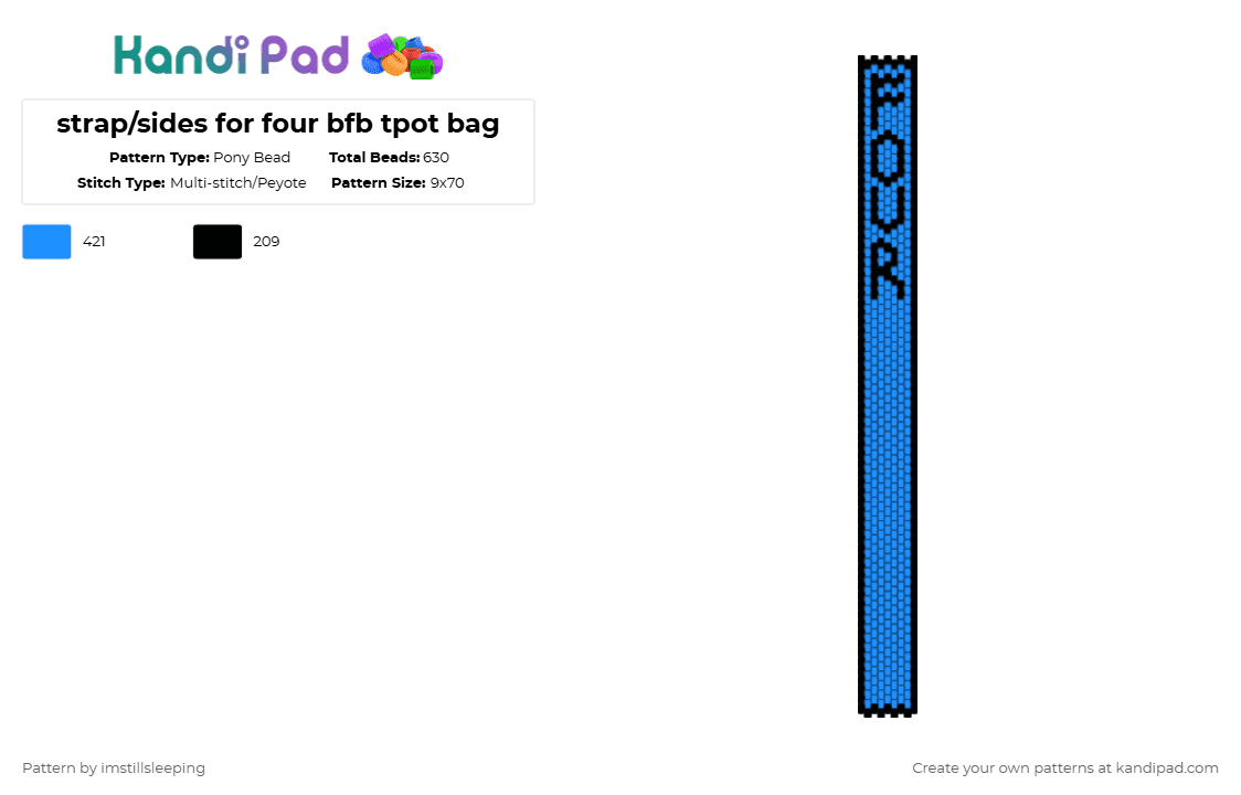 strap/sides for four bfb tpot bag - Pony Bead Pattern by imstillsleeping on Kandi Pad - black,light blue,bfdi,bfb,bfdia,objectshows,bag,four,algebraliens