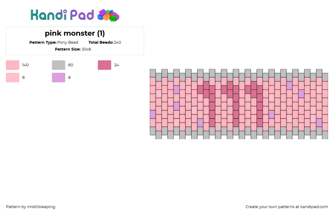 pink monster (1) - Pony Bead Pattern by imstillsleeping on Kandi Pad - monster,energy,logo,drink,cuff,pink