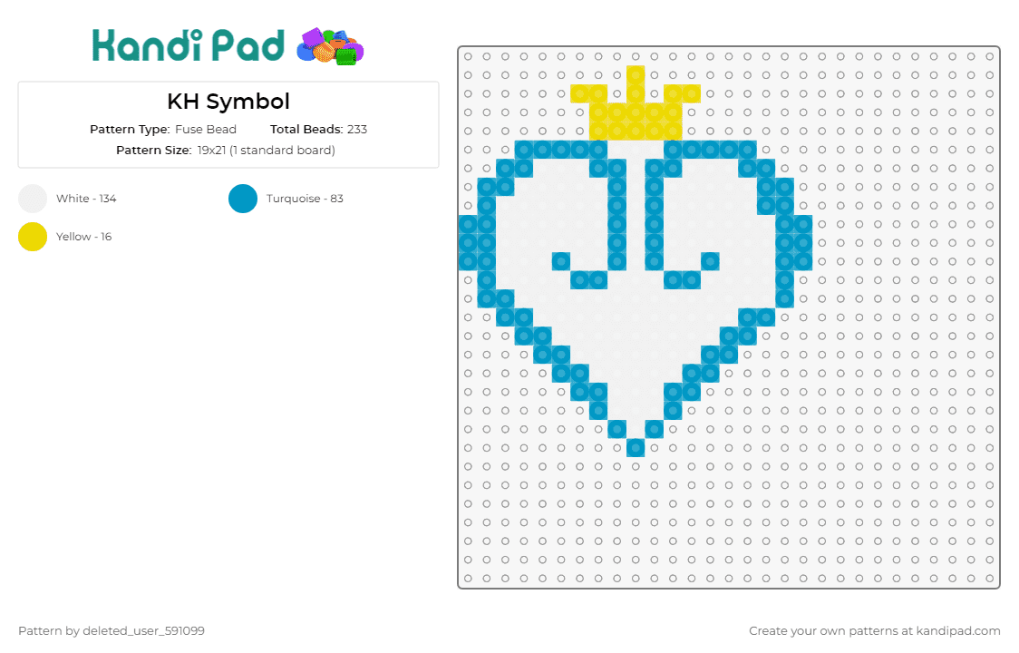 KH Symbol - Fuse Bead Pattern by deleted_user_591099 on Kandi Pad - kingdom hearts,crown,video game,cloud,white,light blue