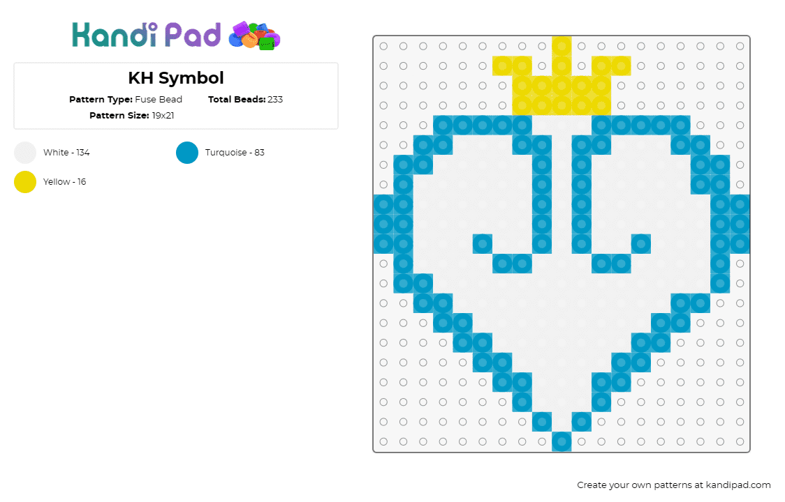 KH Symbol - Fuse Bead Pattern by deleted_user_591099 on Kandi Pad - kingdom hearts,crown,video game,cloud,white,light blue