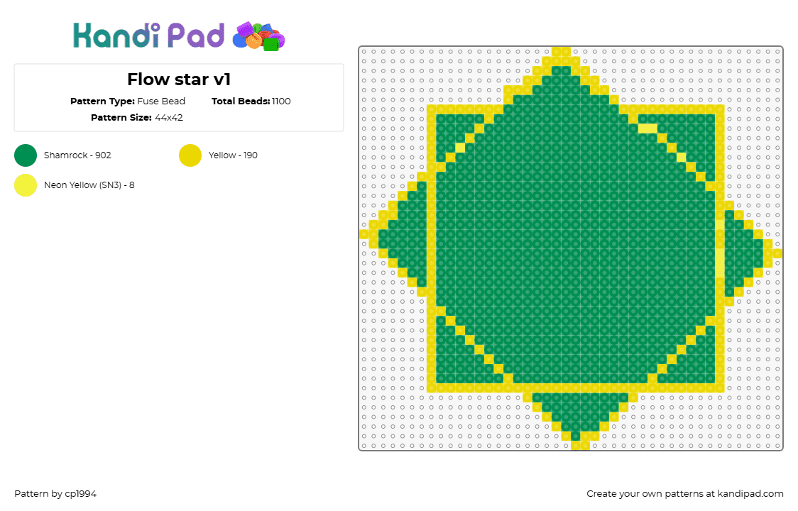 Flow star v1 - Fuse Bead Pattern by cp1994 on Kandi Pad - flow star,geometric,rave,music,simple,green,yellow