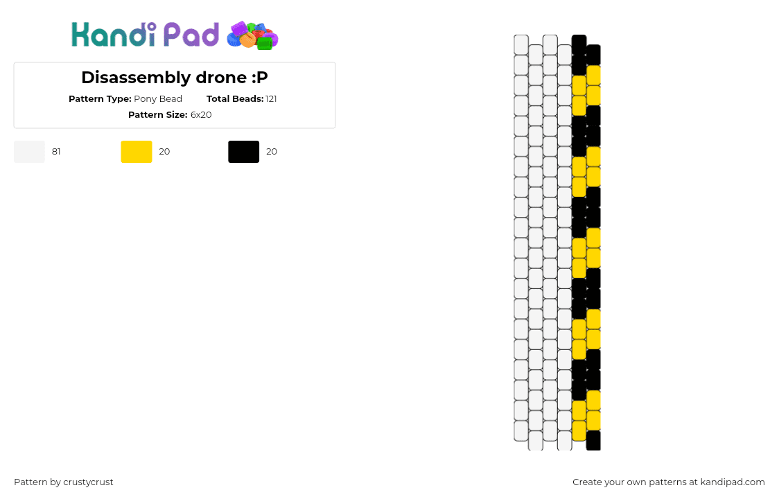 Disassembly drone :P - Pony Bead Pattern by crustycrust on Kandi Pad - caution,murder drones,stripes,tv show,animation,yellow,black