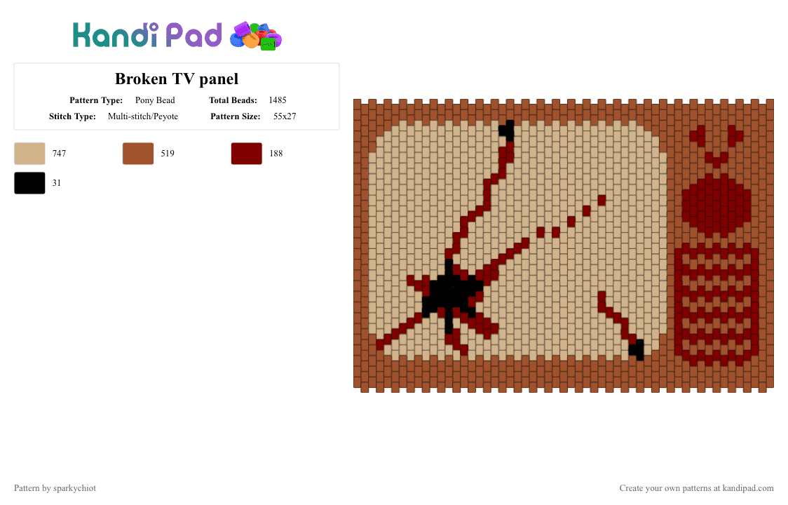 Broken TV panel - Pony Bead Pattern by sparkychiot on Kandi Pad - beige,red,tv,television,broken,crtv
