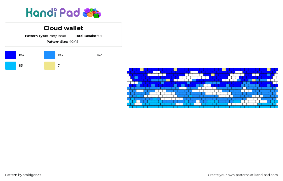 Cloud wallet - Pony Bead Pattern by smidgen37 on Kandi Pad - clouds,sky,wallet,white,blue,light blue