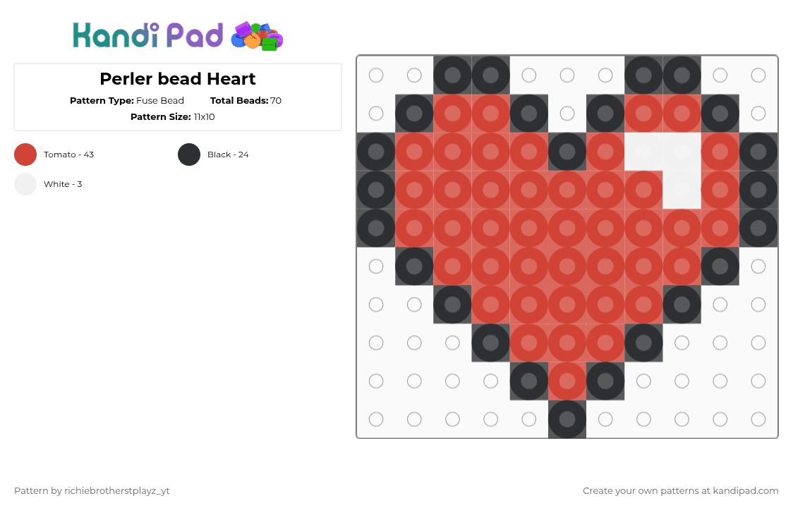 Perler bead Heart - Fuse Bead Pattern by richiebrotherstplayz_yt on Kandi Pad - red