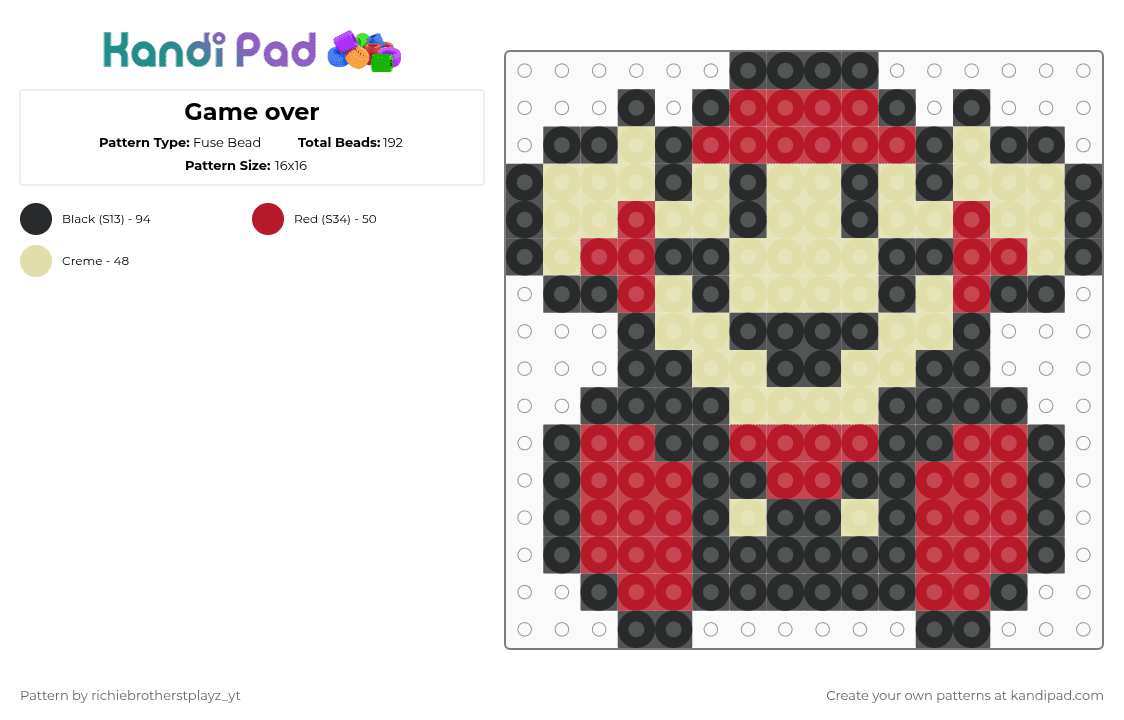 Game over - Fuse Bead Pattern by richiebrotherstplayz_yt on Kandi Pad - red,yellow