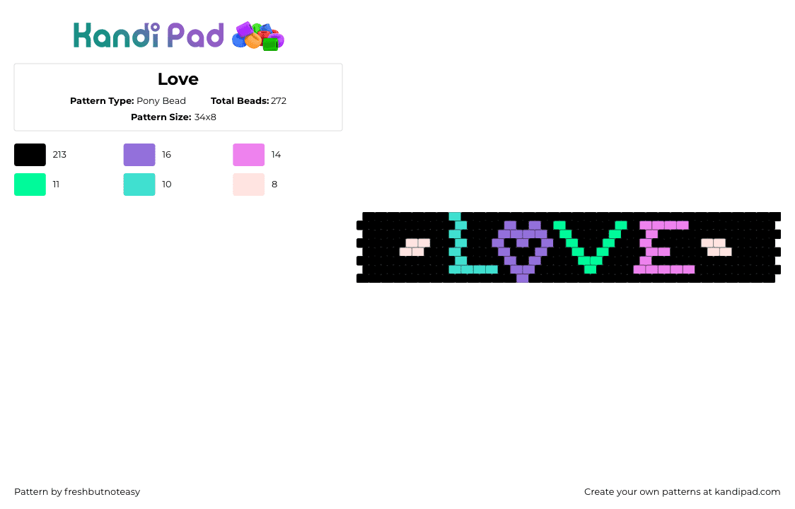 Love - Pony Bead Pattern by freshbutnoteasy on Kandi Pad - love,text,colorful,dark,cuff,black