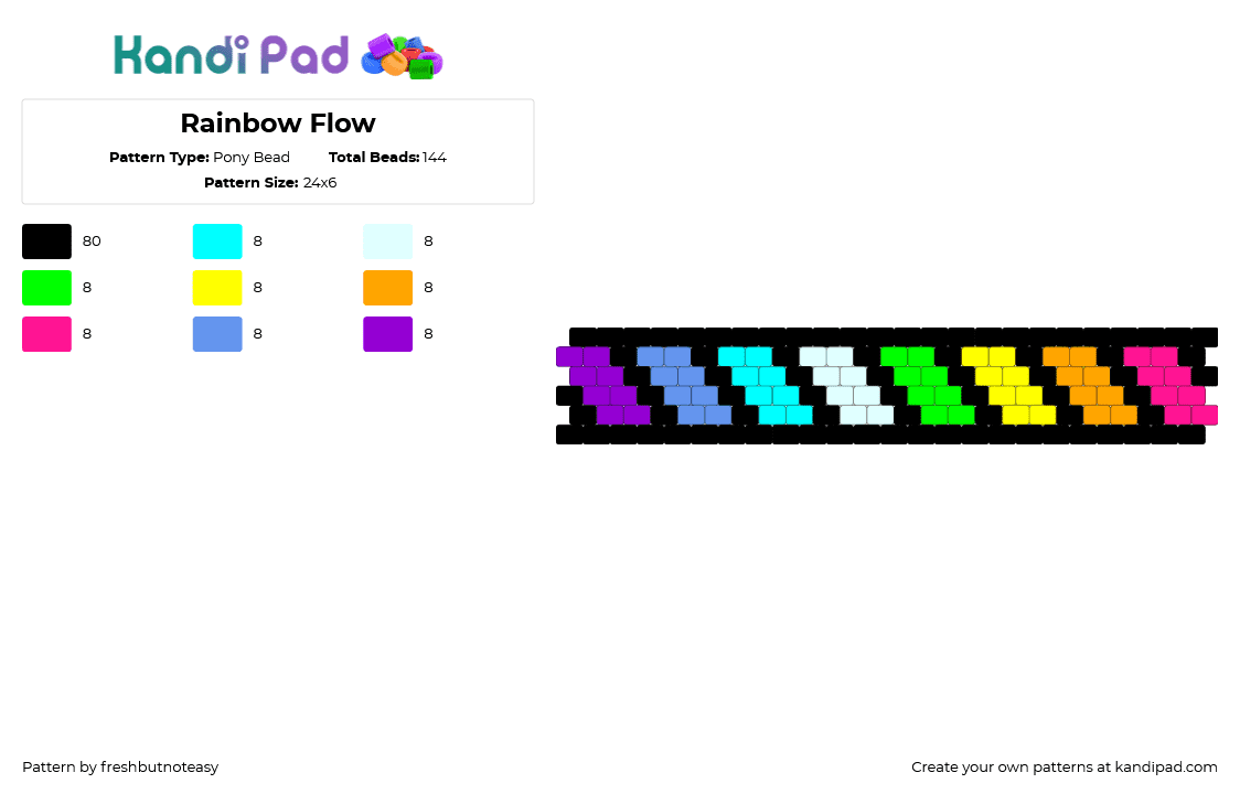 Rainbow Flow - Pony Bead Pattern by freshbutnoteasy on Kandi Pad - colorful,diagonal,stripes,cuff,black