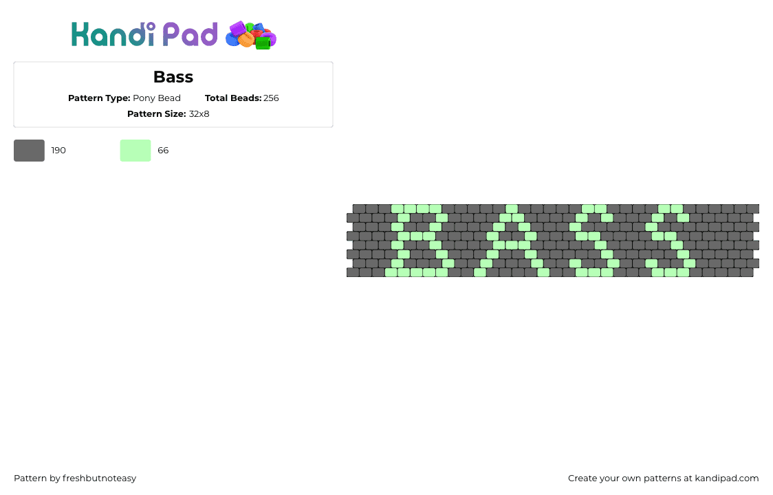 Bass - Pony Bead Pattern by freshbutnoteasy on Kandi Pad - bass,text,glow,dark,cuff,green,gray