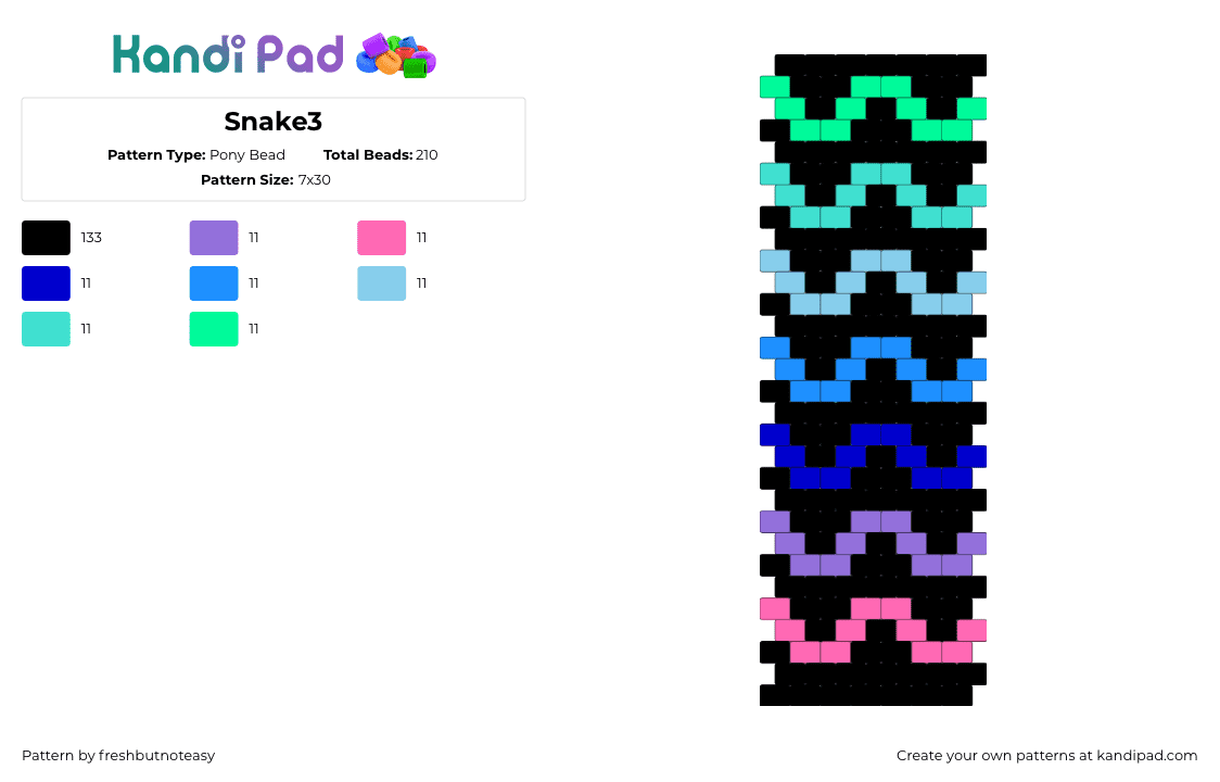 Snake3 - Pony Bead Pattern by freshbutnoteasy on Kandi Pad - snakes,worms,dark,cuff,colorful,gradient,black,green,blue