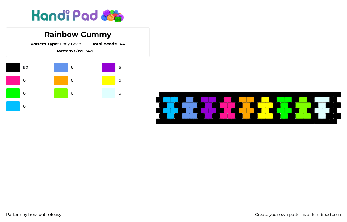 Rainbow Gummy - Pony Bead Pattern by freshbutnoteasy on Kandi Pad - gummy,rainbow,dark,bracelet,coloful,cuff,black