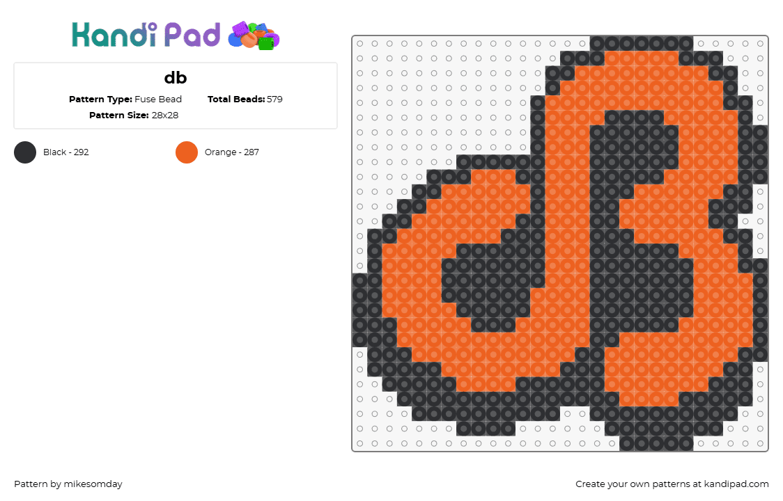 db - Fuse Bead Pattern by mikesomday on Kandi Pad - daily bread,db,logo,dj,music,edm,orange,black