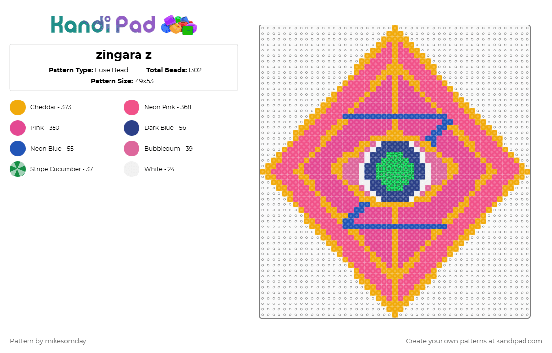 zingara z - Fuse Bead Pattern by mikesomday on Kandi Pad - orange,pink