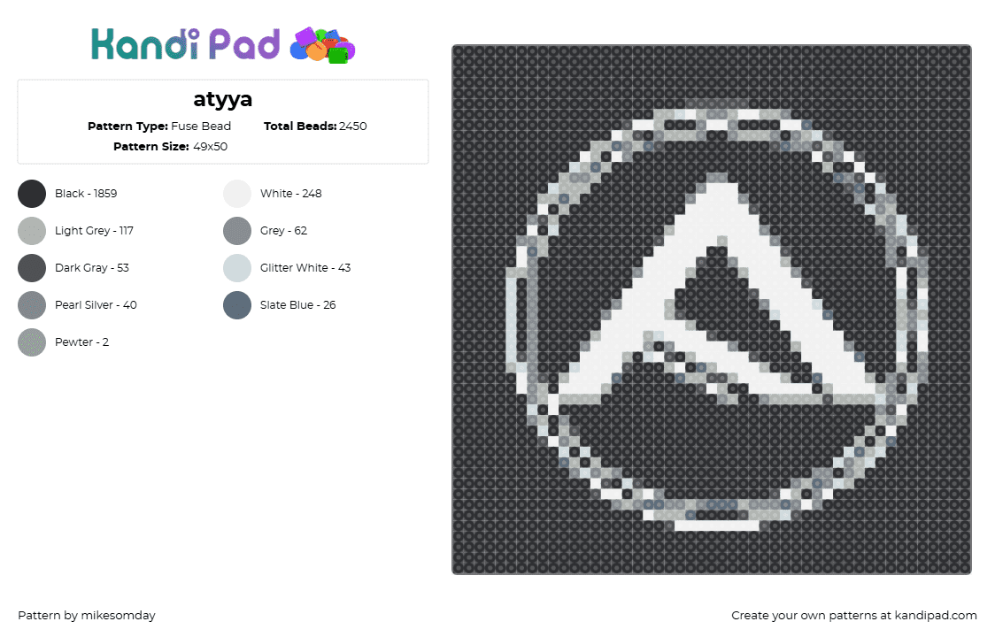 atyya - Fuse Bead Pattern by mikesomday on Kandi Pad - atyya,logo,dj,music,edm,black,white