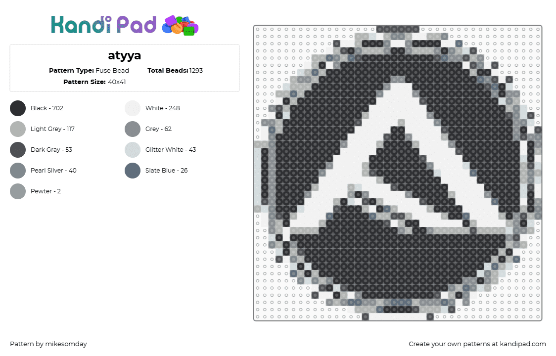 atyya - Fuse Bead Pattern by mikesomday on Kandi Pad - atyya,logo,dj,music,edm,black,white