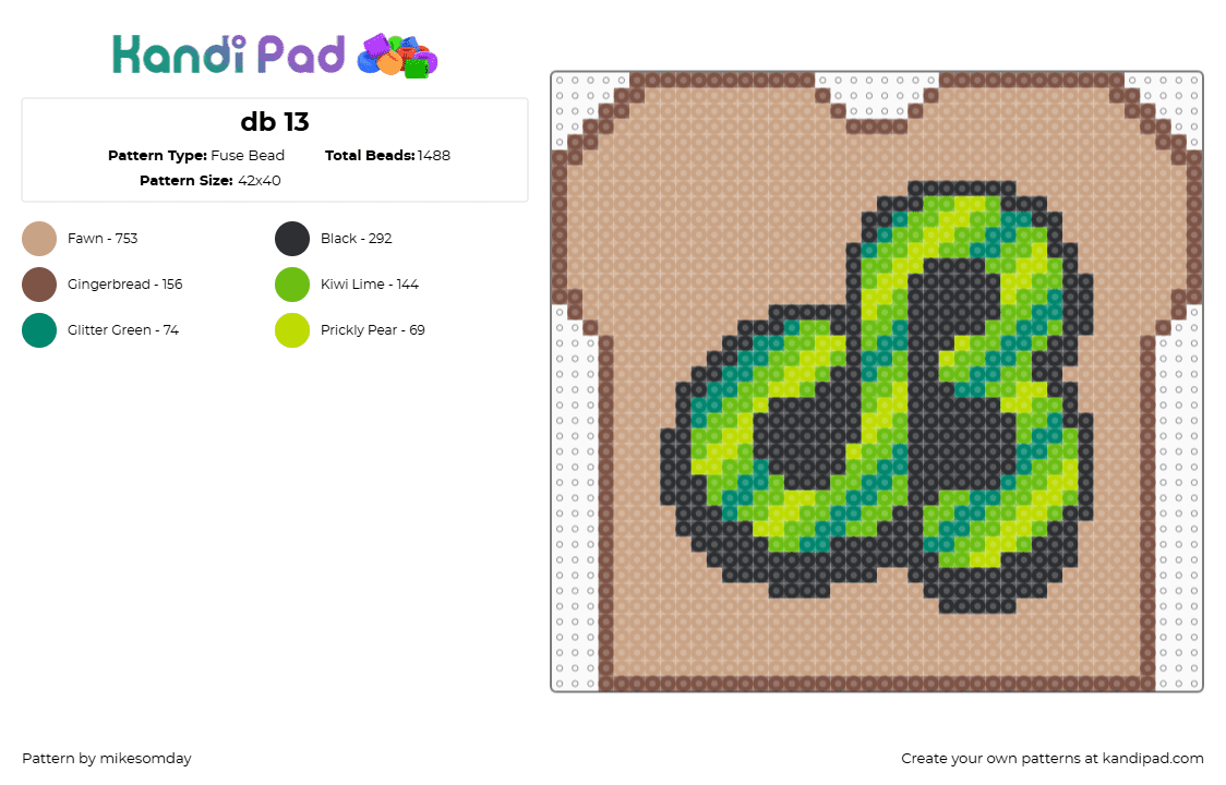 db 13 - Fuse Bead Pattern by mikesomday on Kandi Pad - daily bread,db,dj,logo,toast,music,edm,stripes,green,tan,black