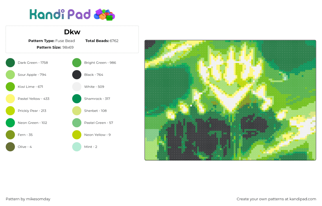 Dkw - Fuse Bead Pattern by mikesomday on Kandi Pad - dark wobble,gwn,ganja white night,mr wobble,panel,dj,music,edm,neon,glow,green