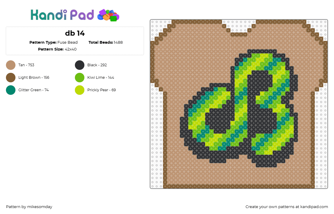 db 14 - Fuse Bead Pattern by mikesomday on Kandi Pad - daily bread,db,dj,logo,toast,music,edm,stripes,green,tan,black