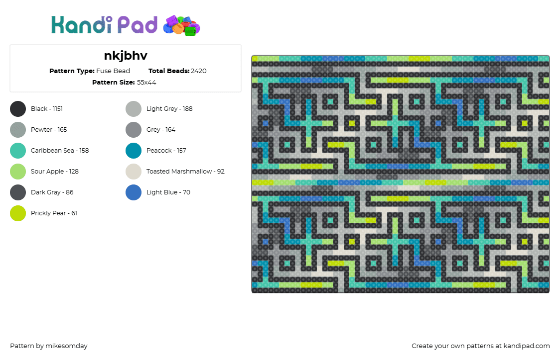 nkjbhv - Fuse Bead Pattern by mikesomday on Kandi Pad - black,teal,beige,gray