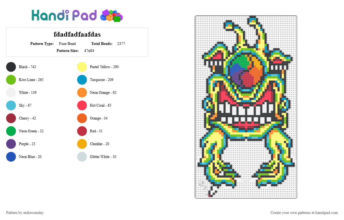 fdadfadfaafdas - Fuse Bead Pattern by mikesomday on Kandi Pad - light blue,green,yellow