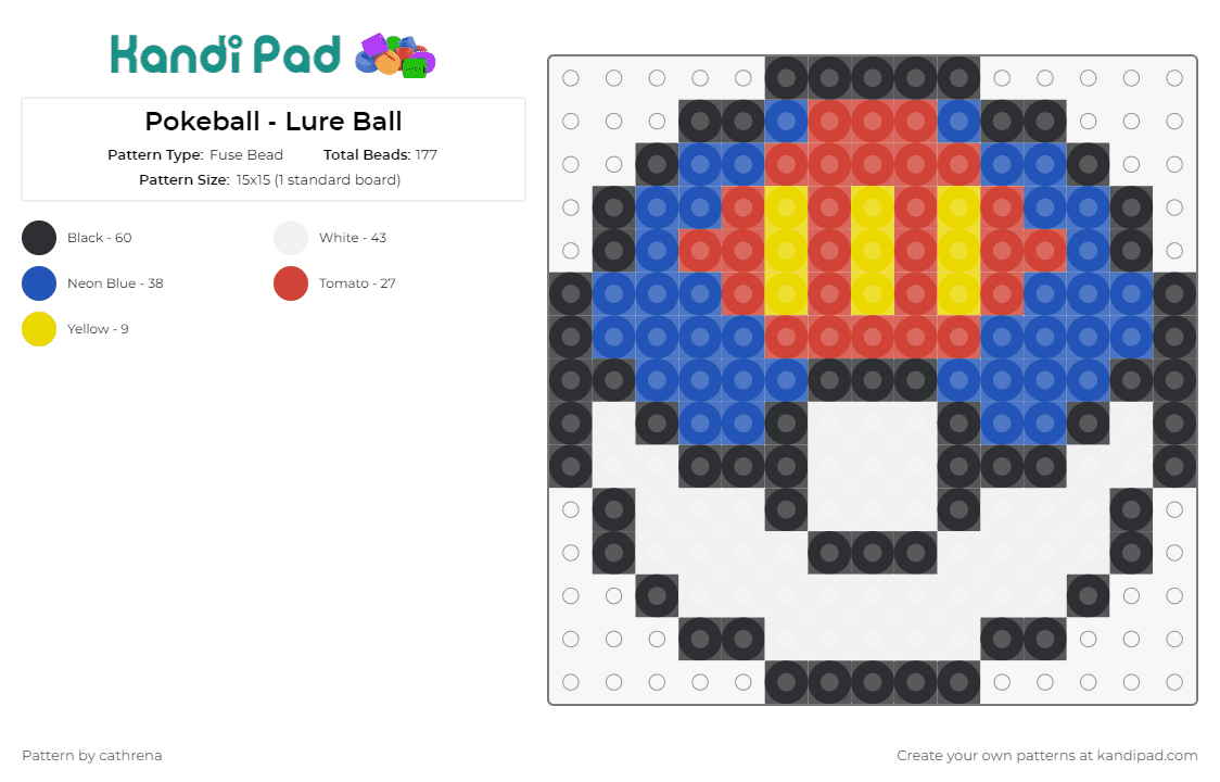 Pokeball - Lure Ball Fuse Bead Pattern - Kandi Pad  Kandi Patterns, Fuse  Bead Patterns, Pony Bead Patterns, AI-Driven Designs