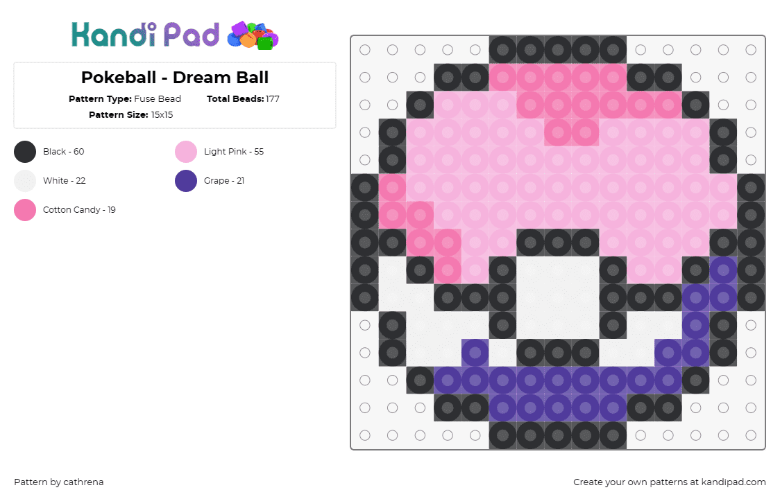 Pokeball - Dream Ball - Fuse Bead Pattern by cathrena on Kandi Pad - pokemon,pokeball,dream ball