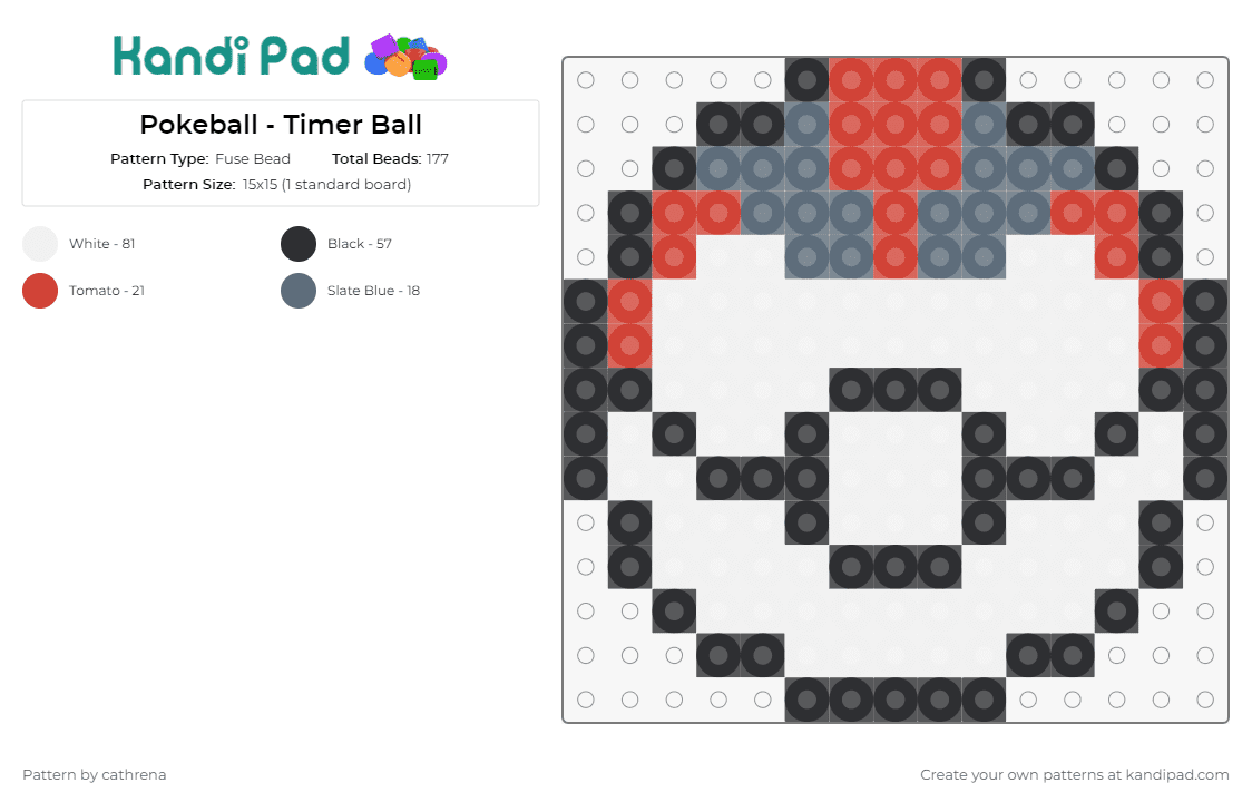 Pokeball - Timer Ball - Fuse Bead Pattern by cathrena on Kandi Pad - pokemon,pokeball,timer ball