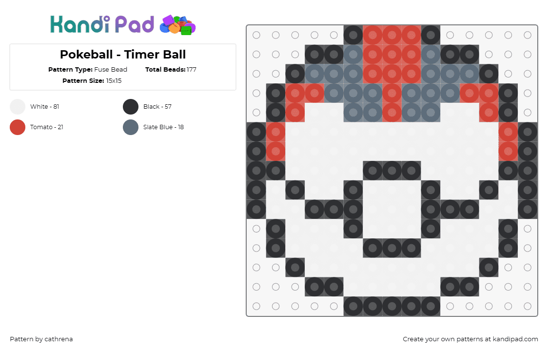Pokeball - Timer Ball - Fuse Bead Pattern by cathrena on Kandi Pad - pokemon,pokeball,timer ball