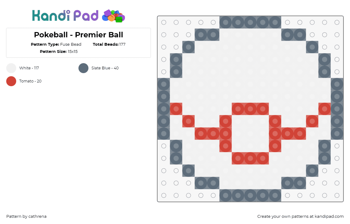 Pokeball - Premier Ball - Fuse Bead Pattern by cathrena on Kandi Pad - pokemon,pokeball,premier ball