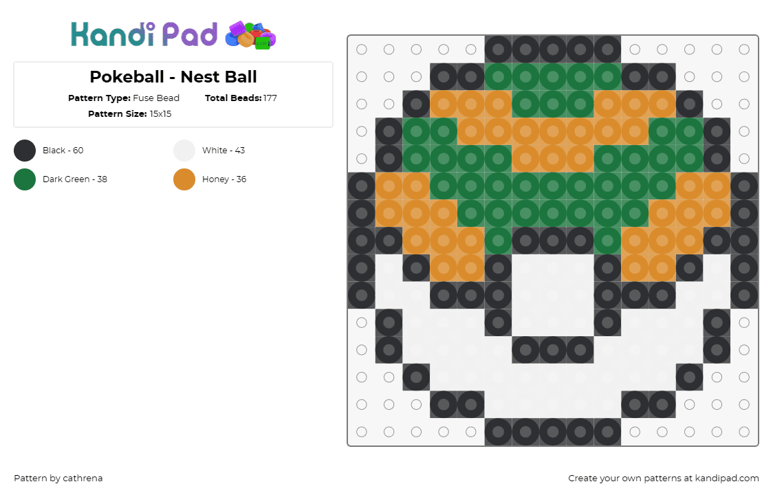 Pokeball - Nest Ball - Fuse Bead Pattern by cathrena on Kandi Pad - pokemon,pokeball,nest ball