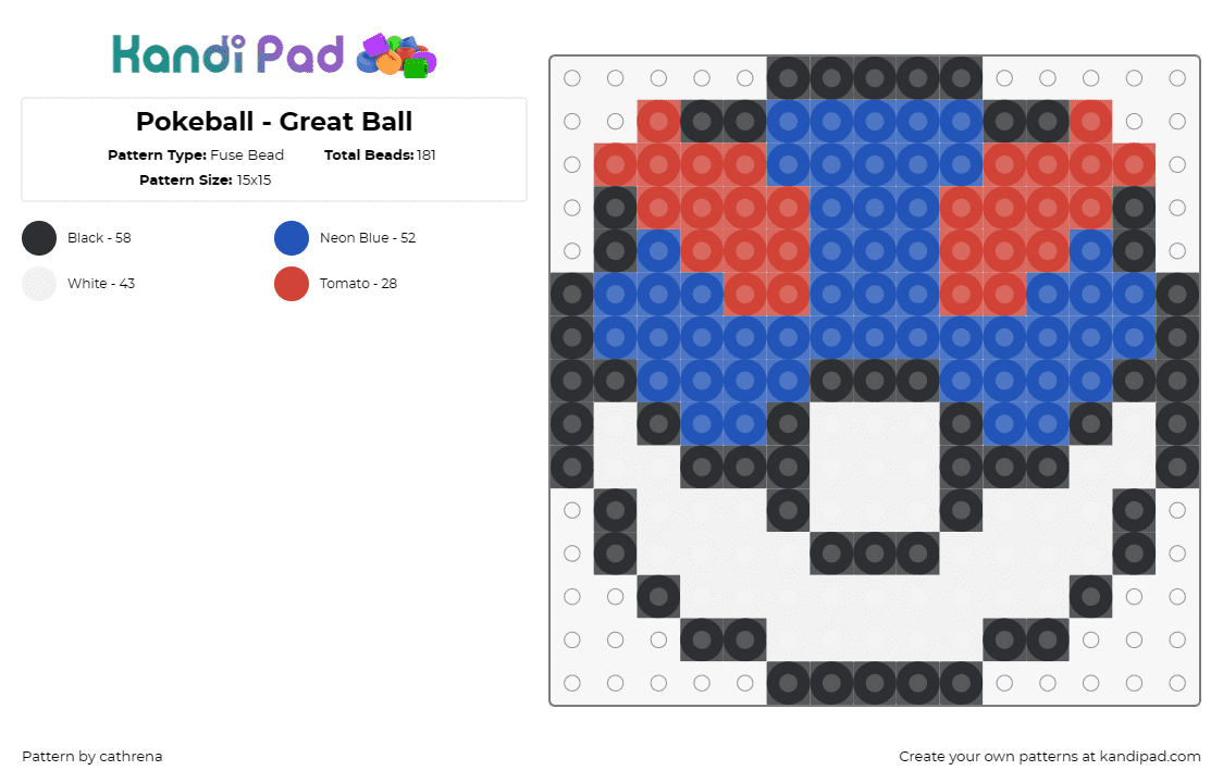 Pokeball - Great Ball - Fuse Bead Pattern by cathrena on Kandi Pad - pokemon,pokeball,great ball