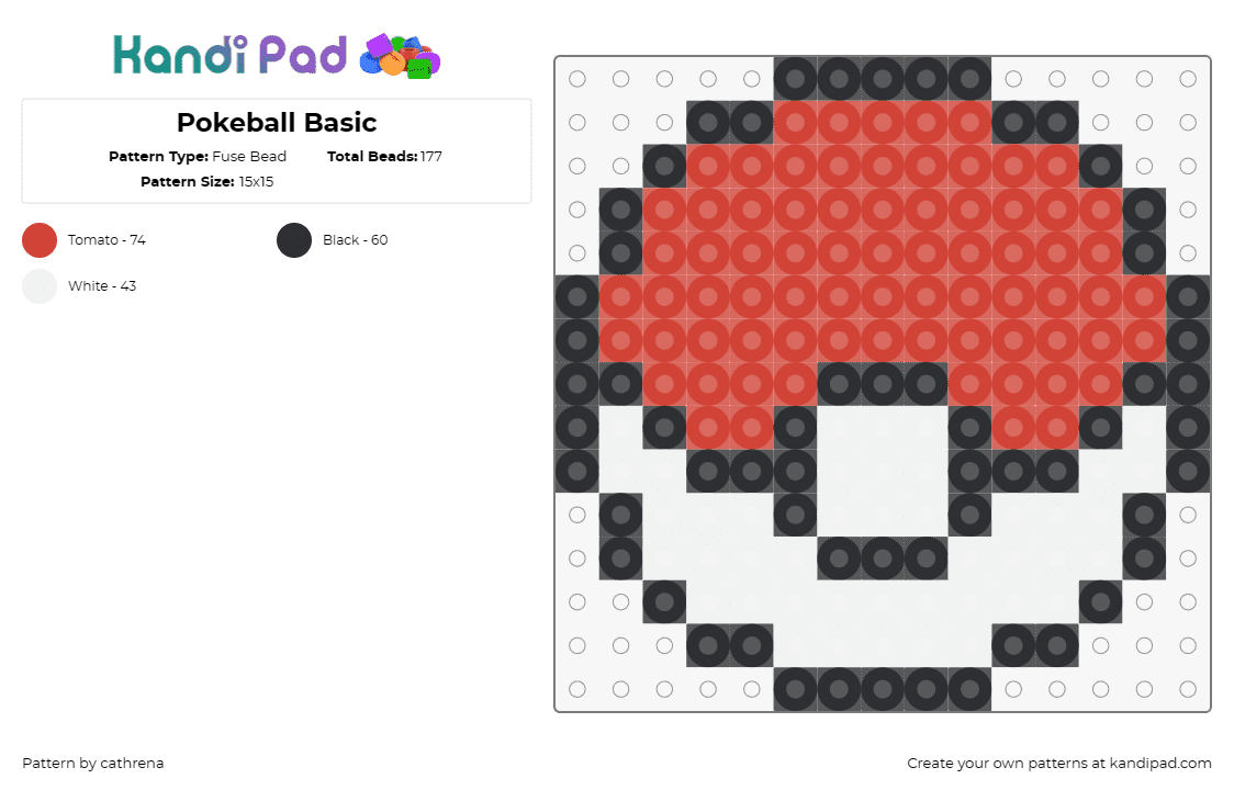 Pokeball Basic - Fuse Bead Pattern by cathrena on Kandi Pad - pokemon,pokeball