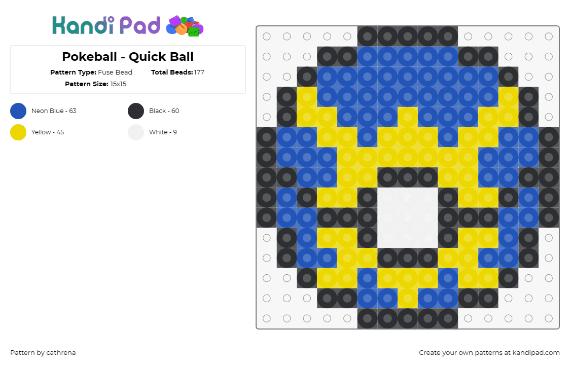 Pokeball - Quick Ball - Fuse Bead Pattern by cathrena on Kandi Pad - pokemon,pokeball,quick ball