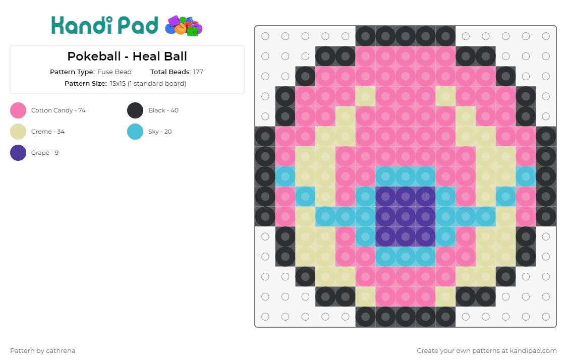 Pokeball - Heal Ball - Fuse Bead Pattern by cathrena on Kandi Pad - pokemon,pokeball,heal ball