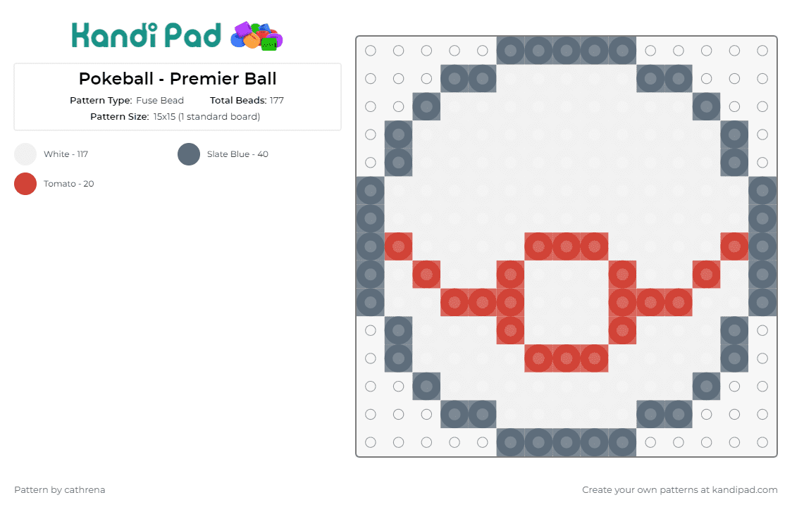 Pokeball - Premier Ball - Fuse Bead Pattern by cathrena on Kandi Pad - pokemon,pokeball,premier ball