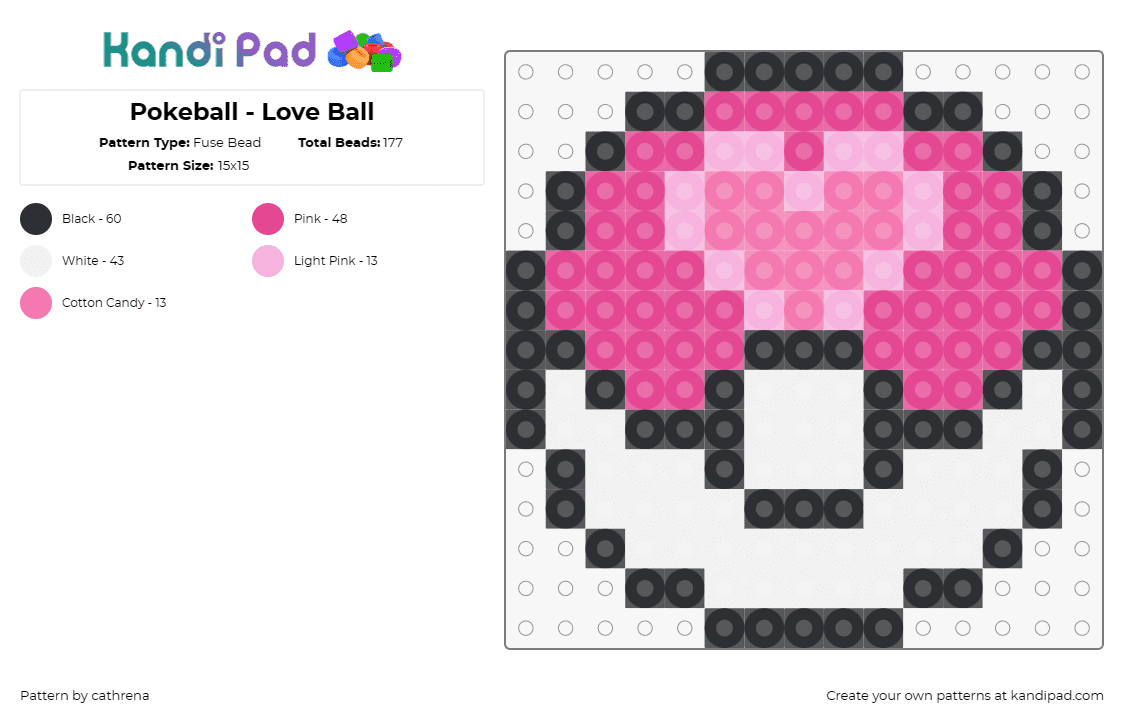 Pokeball - Love Ball - Fuse Bead Pattern by cathrena on Kandi Pad - pokemon,pokeball,love ball