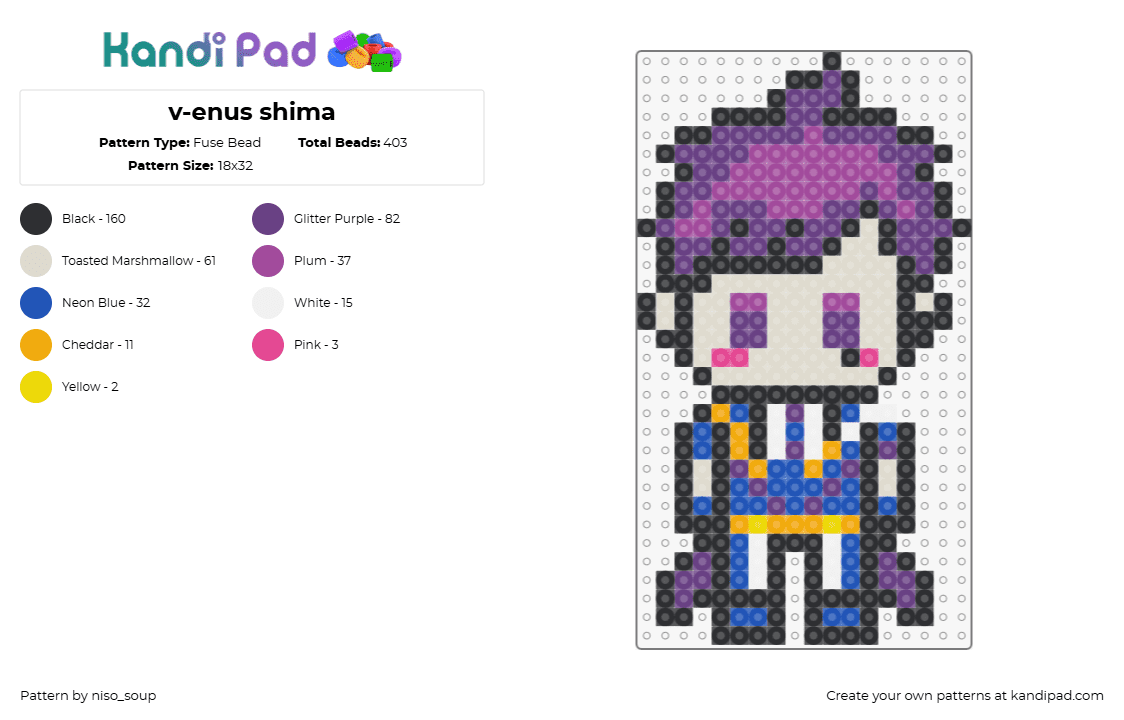 v-enus shima - Fuse Bead Pattern by niso_soup on Kandi Pad - shima,urashimasakatasen,music,chibi,band,purple,blue