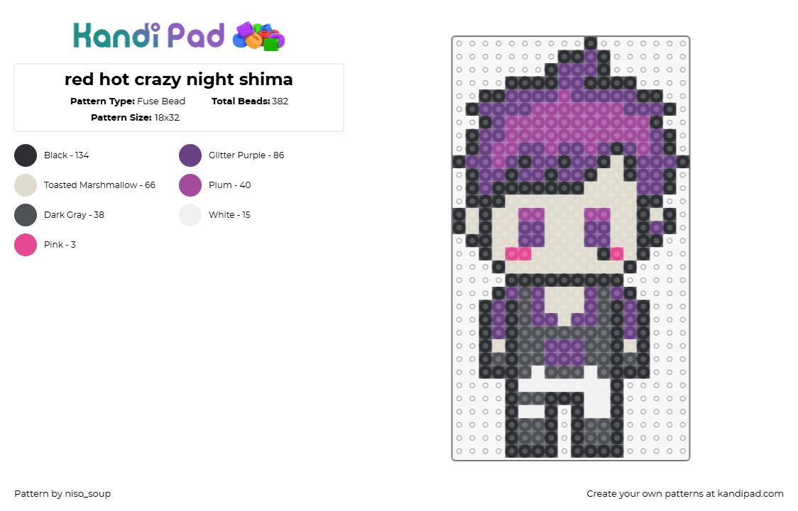 red hot crazy night shima - Fuse Bead Pattern by niso_soup on Kandi Pad - shima,urashimasakatasen,music,chibi,purple,gray