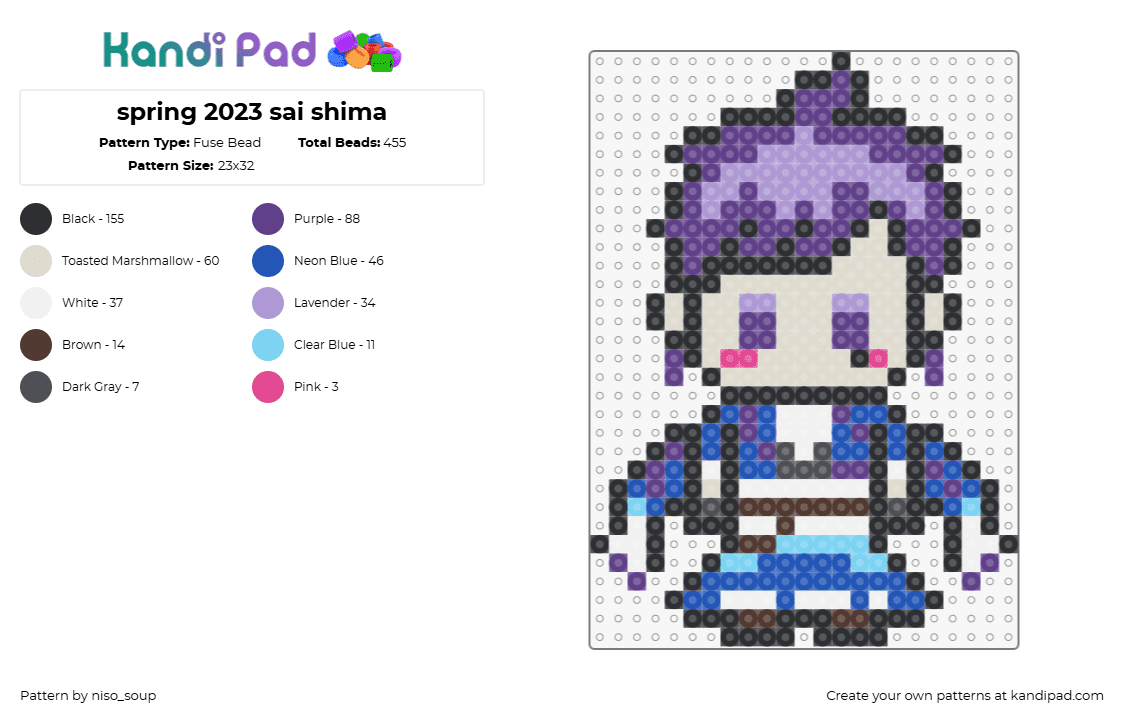 spring 2023 sai shima - Fuse Bead Pattern by niso_soup on Kandi Pad - shima,urashimasakatasen,music,chibi,purple,blue