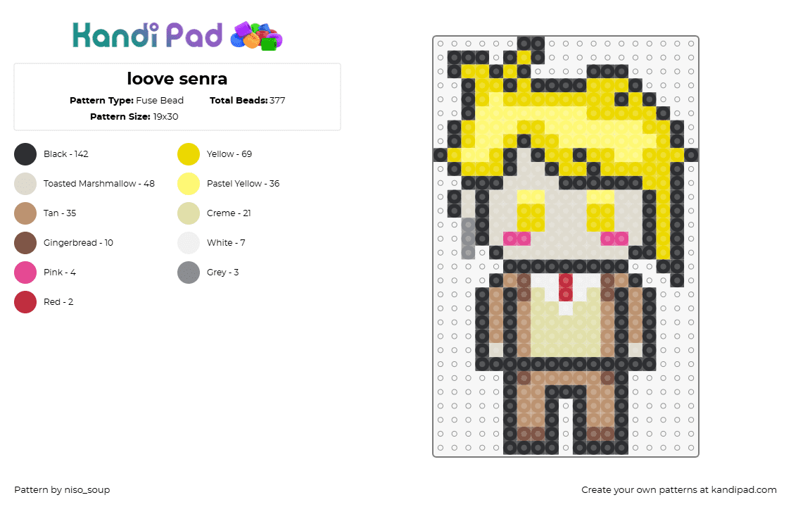 loove senra - Fuse Bead Pattern by niso_soup on Kandi Pad - senra,urashimasakatasen,music,suit,chibi,band,blonde,yellow,tan,beige