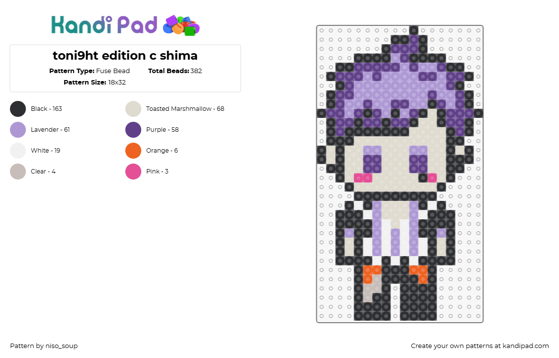 toni9ht edition c shima - Fuse Bead Pattern by niso_soup on Kandi Pad - shima,urashimasakatasen,music,chibi,band,purple,beige